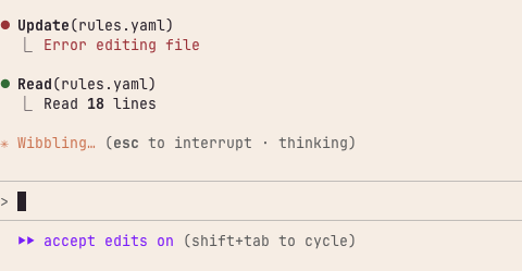 Screenshot of Claude in Wibbling status